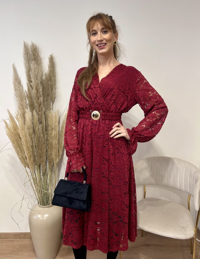 SUKIENKA KORONKOWA MIDI Z PASKIEM