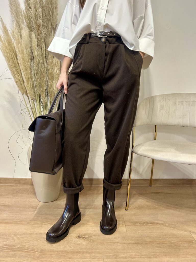 SPODNIE Z IMITACJI WEŁNY Z PASKIEM