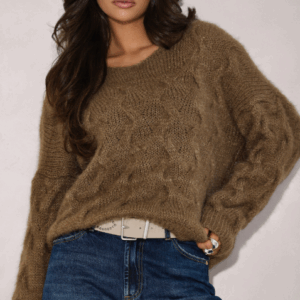 SWETER Z WARKOCZOWYM SPLOTEM Z DEKOLTEM V