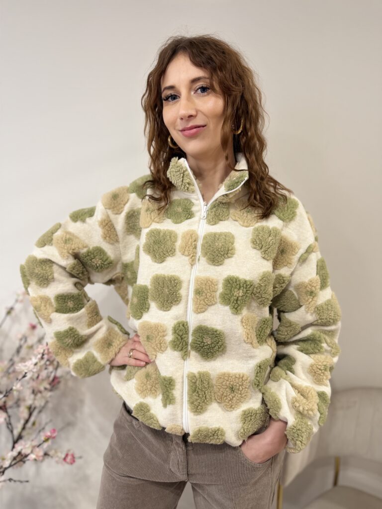 Wiralowy szałwiowy polar w kwiaty 3D